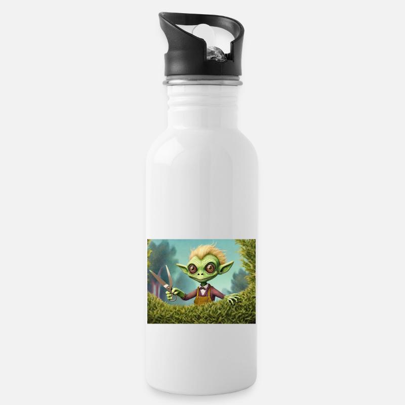 mignon petit détective extraterrestre rétro rétro vert - Gourde avec paille intégrée - blanc