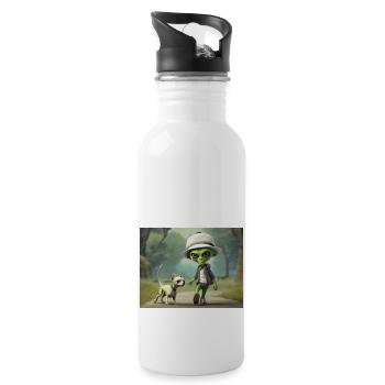cute little green alientake the dog out - Water bottle with straw - white - Right