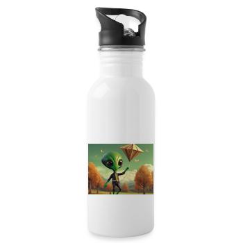 niedlich klein grün retro vintage alien fliegen einen drachen fliegen - Trinkflasche mit integriertem Trinkhalm - Weiß - Rechts