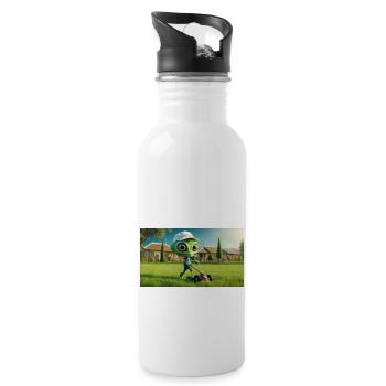 cute little green retro vintage alien everyday - Water bottle with straw - white - Right