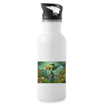 mignon petit vert rétro extraterrestre jardin de travail - Gourde avec paille intégrée - blanc - Droite
