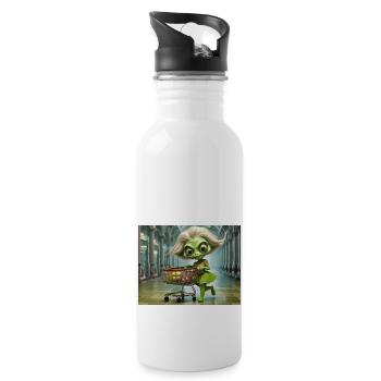 cute little green retro vintage alien everyday - Water bottle with straw - white - Right