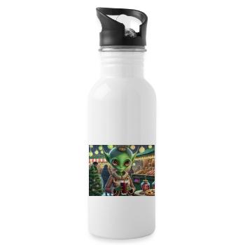 mignon petit vert rétro vintage alien tous les jours - Gourde avec paille intégrée - blanc - Droite