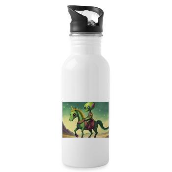 cute little green retro alien riding a horse - Water bottle with straw - white - Right