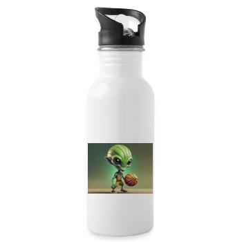 cute little green retro vintage alien basketball - Water bottle with straw - white - Right