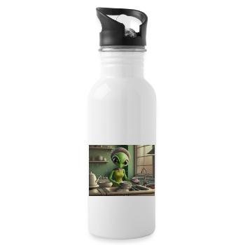 niedliche kleine grüne retro vintage alien jeden tag - Trinkflasche mit integriertem Trinkhalm - Weiß - Rechts