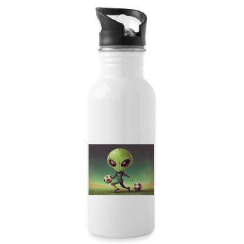 cute little green retro vintage alien everyday - Water bottle with straw - white - Right