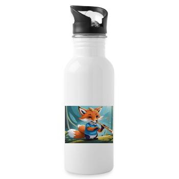 niedlicher kleiner Unhold, Fuchs im Alltag, der Flöte spielt - Trinkflasche mit integriertem Trinkhalm - Weiß - Rechts