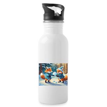 niedlicher kleiner Teufel Fuchs Alltag – Schnee spielen - Trinkflasche mit integriertem Trinkhalm - Weiß - Rechts
