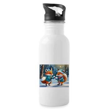 niedlicher kleiner Teufel Fuchs Alltag – Schnee spielen - Trinkflasche mit integriertem Trinkhalm - Weiß - Rechts