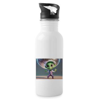 cute little green retro vintage alien dancing - Water bottle with straw - white - Right