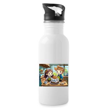 Deutsche Kinderreime illustrierter Comic Bake Cake - Trinkflasche mit integriertem Trinkhalm - Weiß - Rechts