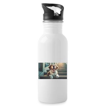 Niedliche Tiere chillen – Hund auf Treppe - Trinkflasche mit integriertem Trinkhalm - Weiß - Rechts