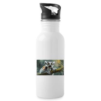 Cute animals chilling – ring-tailed lemur - Water bottle with straw - white - Right