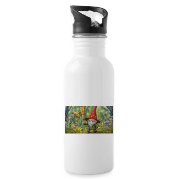 gnome flying a butterfly like a kite - Water bottle with straw - white - Right