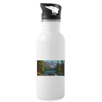 Banff National Park, Canada - Pixel Art - Water bottle with straw - white - Right