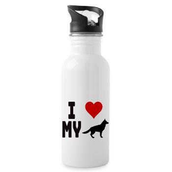T-Shirt I Love My Dog für Hundefreunde - Trinkflasche mit integriertem Trinkhalm - Weiß - Rechts