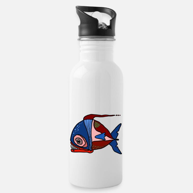 fisch - Trinkflasche mit integriertem Trinkhalm - Weiß