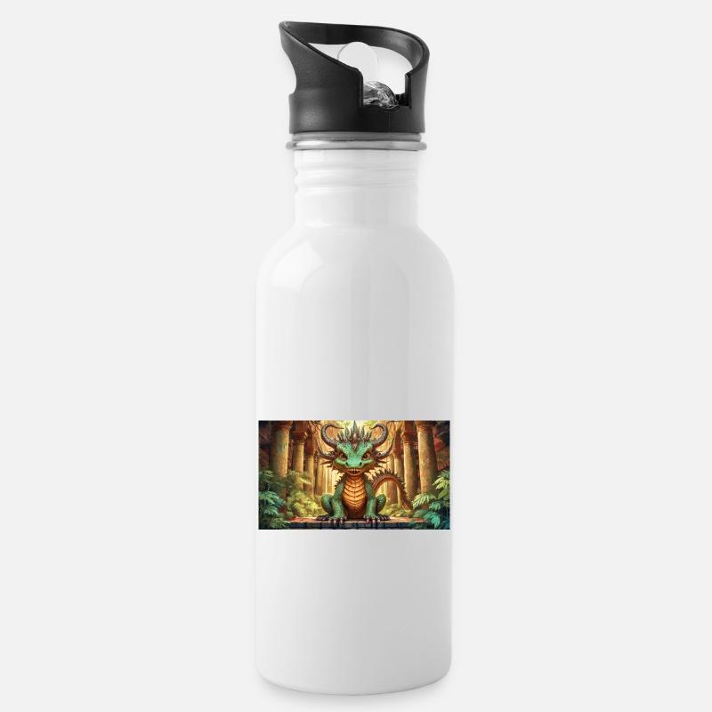 Dragon - Junge niedliche kleine Monster - Trinkflasche mit integriertem Trinkhalm - Weiß