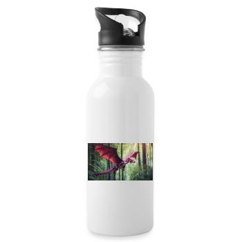 A realistic majestical green dragon is hunting - Water bottle with straw - white - Right