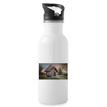 Lustiger Hooey, ein Haus ist rund und hat keine Ecken - Trinkflasche mit integriertem Trinkhalm - Weiß - Rechts