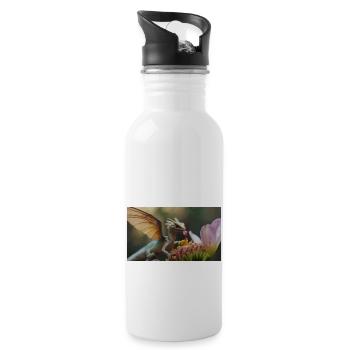 Ein realistischer, majestätischer kleiner niedlicher Drache - Trinkflasche mit integriertem Trinkhalm - Weiß - Rechts