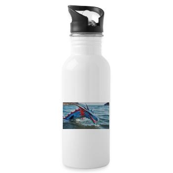 Ein realistischer blauer Wasserdrache im Türkis - Trinkflasche mit integriertem Trinkhalm - Weiß - Rechts