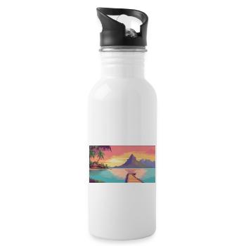 Bora Bora, Polynésie française - Pixel Art - Gourde avec paille intégrée - blanc - Droite