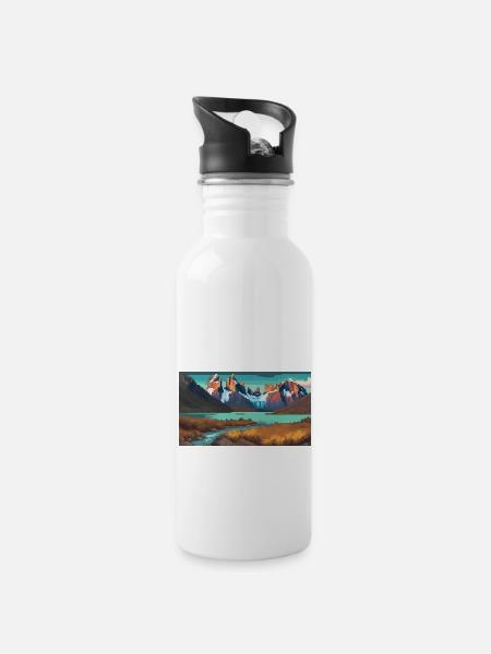 Torres del Paine Nationalpark, Chile - Pixel Art - Trinkflasche mit integriertem Trinkhalm - Weiß