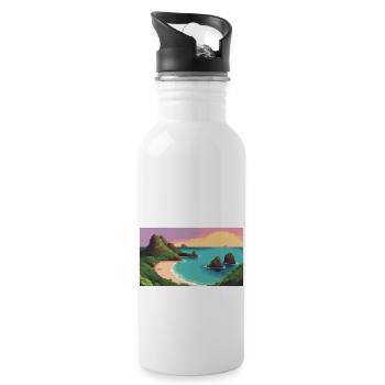 Fernando de Noronha, Brazil - Pixel Art - Water bottle with straw - white - Right