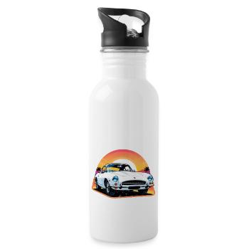 voiture vintage couché de soleil - Gourde avec paille intégrée - blanc - Droite