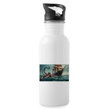 creepy mythical places – kraken sailing ship - Water bottle with straw - white - Right