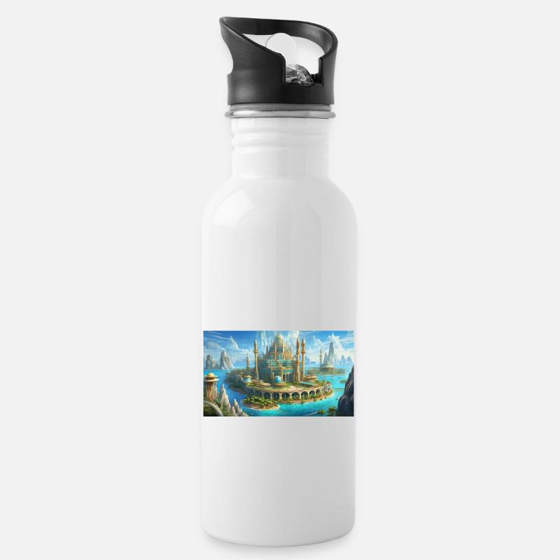 wunderschöne mythische Orte – Atlantis vor dem Untergang - Trinkflasche mit integriertem Trinkhalm - Weiß