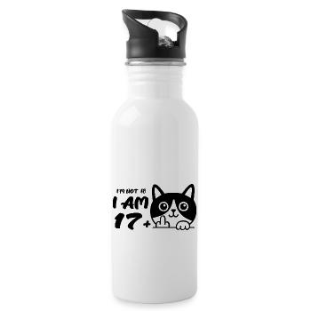 I'm Not 18, I Am 17 Plus 1 Middle Finger Cat Flip - Water bottle with straw - white - Right