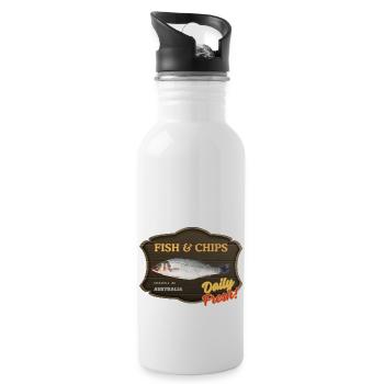 Fish and Chips, Daily Fresh - Trinkflasche mit integriertem Trinkhalm - Weiß - Rechts