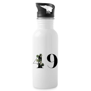 Nummer 49 Grüne Blumen - 49. Blumengeburtstag - Trinkflasche mit integriertem Trinkhalm - Weiß - Rechts