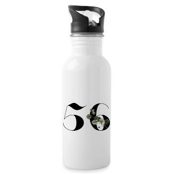 Nummer 56 Blumengrün - 56. Blumengeburtstag - Trinkflasche mit integriertem Trinkhalm - Weiß - Rechts
