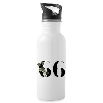 Nummer 66 Blumengrün - 66. Blumengeburtstag - Trinkflasche mit integriertem Trinkhalm - Weiß - Rechts