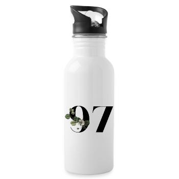 Number 97 Floral Green - 97th Birthday Floral - Water bottle with straw - white - Right