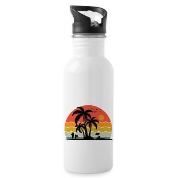 Sonnenuntergang Palmen Silhouette Retro 80er Jahre Vintage - Trinkflasche mit integriertem Trinkhalm - Weiß - Rechts