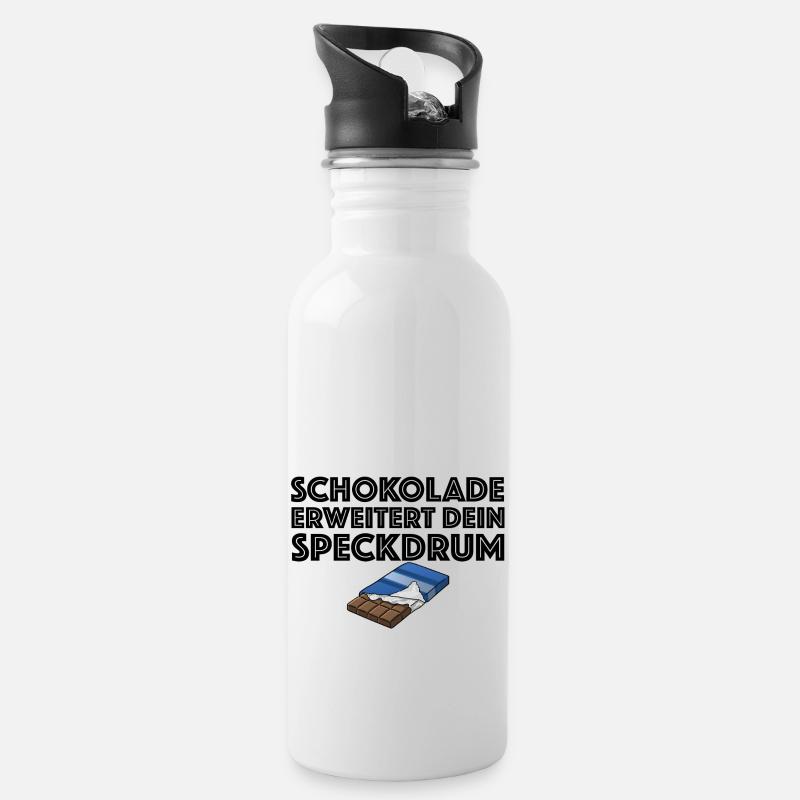 Schokolade erweitern dein Speckdrum | Sarkasmus - Trinkflasche mit integriertem Trinkhalm - Weiß