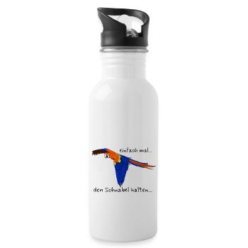Papagei "einfach mal den Schnabel halten..." - Trinkflasche mit integriertem Trinkhalm - Weiß - Rechts