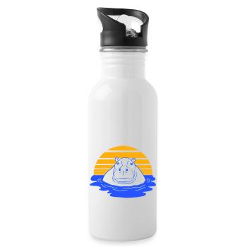 Hippopotamus Swimming Water Sun Cute Comic Cartoon - Water bottle with straw - white - Right