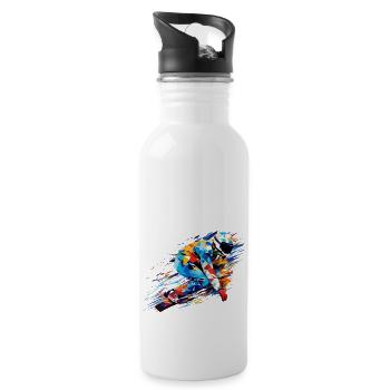 Snowboard Sport Game Champion Competition Abstract - Water bottle with straw - white - Right