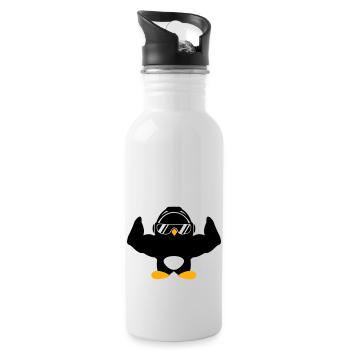 Penguin Bodybuilder Sunglasses Headphones Muscles - Water bottle with straw - white - Right