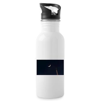 Der Mond und das Flugzeug - Trinkflasche mit integriertem Trinkhalm - Weiß - Rechts