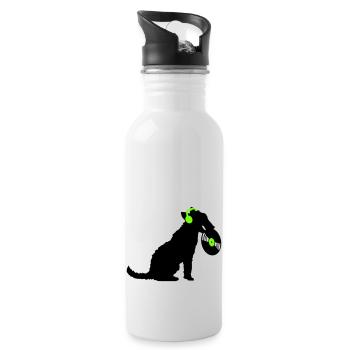 Hund DJ Musik Auflegen Club Disko Schallplatte Fun - Trinkflasche mit integriertem Trinkhalm - Weiß - Rechts