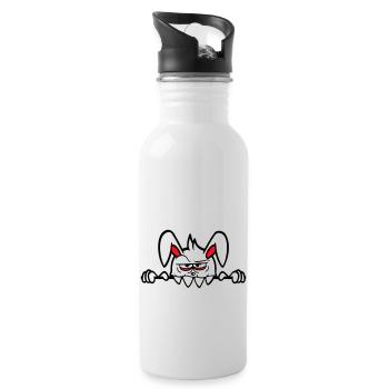 Hase Monster Böse Gefährlich Halloween Zähne Mauer - Trinkflasche mit integriertem Trinkhalm - Weiß - Rechts