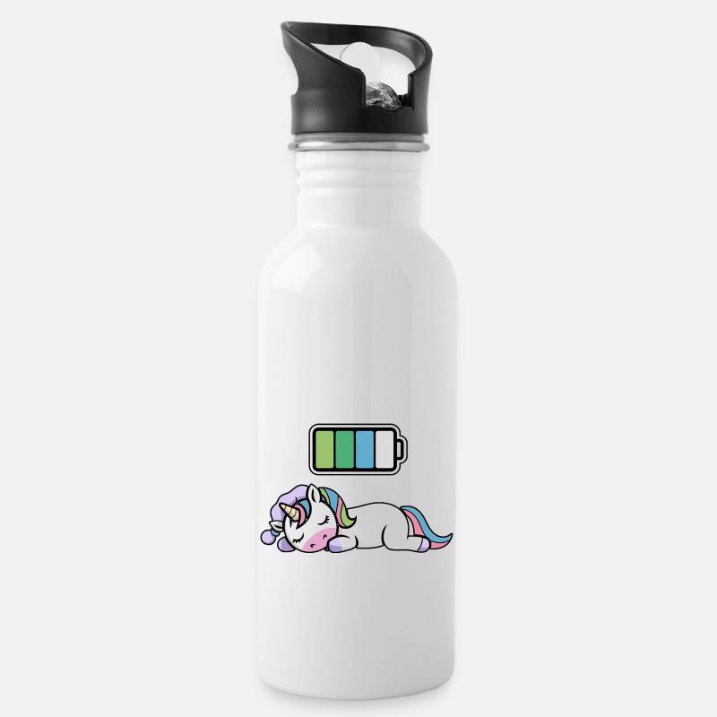 Unicorn Sleeping Recharging Night Bedtime - Trinkflasche mit integriertem Trinkhalm - Weiß