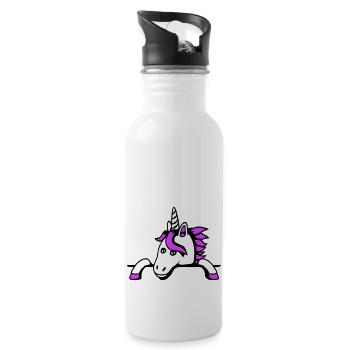 Einhorn Hinter Zaun Mauer Tasche Süß Klein Gemalt - Trinkflasche mit integriertem Trinkhalm - Weiß - Rechts